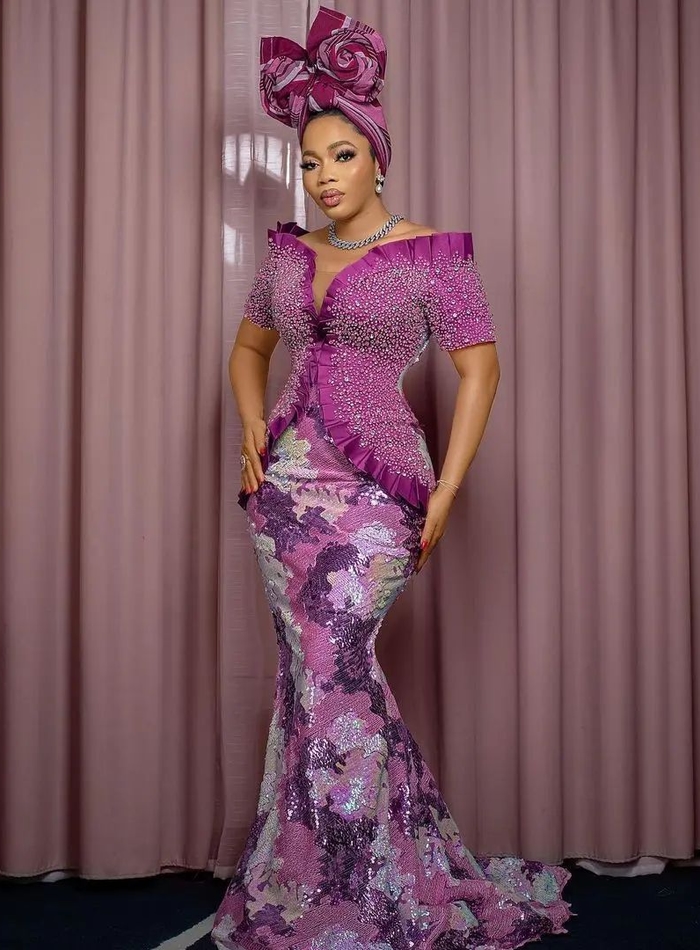 Stylish Purple Corset Gown for African Wedding